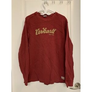 Vintage 2011 Carhartt Script Logo Thermal Waffle Knit Top Red M